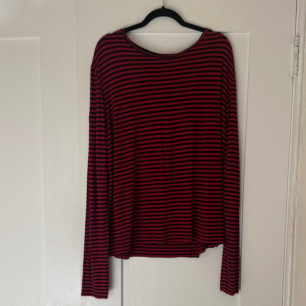 Weekday Red and Black Striped Short Sleeve Tee